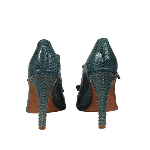 Marc Jacobs Womens Strappy Buckle Pumps US 9 EU 39 Green Python Leather Studded - Picture 6 of 11